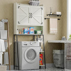 Vabches Over The Toilet Storage Cabinet, Farmhouse Storage Cabinet Over Toilet with 2 Barn Door & Toilet Paper Holder Stand，Home Space-Saving Toilet Rack, for Bathroom, Restroom, Laundry
