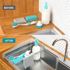 Over The Kitchen Sink Caddy Sponge Holder Organizer Drying Rack Expandable for Sponge Brush Soap Dish Cloth Rag 14.5" to 22", Stainless Steel