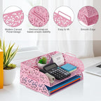 EasyPAG Paper Organizer for Desk 2 Tier Stackable Paper Tray for A4 Legal Size Folders Metal File Storage Desktop Organizer for Home Office School Teacher, Pink
