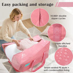 6 Pack Extra Heavy Duty Large Moving Bags with Reinforced Zipper & Wide Handles, Waterproof Storage Bins for Clothes, College Dorm, Travel, and Home Organization, Pink
