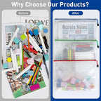 Mesh 32pcs Zipper Pouch Bags - A3 Size, 8 Color Mesh Zipper Pouches for Organizing, Board Game, Travel, School & Office
