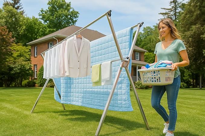 Clothes Drying Rack Folding Indoor Outdoor, Foldable Portable Laundry Drying Rack, Heavy Duty Laundry Hanger Dryer Rack with 20 Hooks