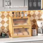 Bread Box for Kitchen Countertop Bin Double Layer Bread Box Storage Container Extra Large Capacity with Diamond Pattern Windows (Natural, Extra Large)