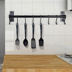 Dseap Kitchen Utensil Holder Hanger, Pot and Pan Rack Wall Mounted, Kitchen Rail with 8 Hooks for Hanging Cooking Utensils, Mugs, Spoons, Wall Mounted, Black, Pack of 2