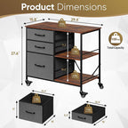 ZENY Lateral File Cabinet with 3 Drawers, Mobile File Cabinet Printer Stand, Rolling Fabric Lateral Filing Cabinet for Office Home Small Space (Grey)