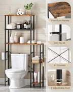 Over The Toilet Storage, 6-Tier Bathroom Organizer Shelf, Over-Toilet Storage Cabinet with Toilet Paper Hook, Space Saving, for Bathroom, Laundry, Entryway, Rustic Brown and Black TTS02BF