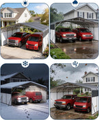 20x20FT Heavy Duty Metal Carport,Outdoor Portable Car Garage w/Led Light,Removable PE Sidewalls,Reinforced Base & Galvanized Steel Roof, Outdoor Car Port Canopy Shelter for Boats,Trucks
