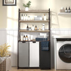 Laundry Basket, 3 Section Laundry Hamper with 4 Tiers Shelf, Pull-Out and Removable Laundry Bags, Large 3 x 15.87 Gallons, for Laundry Room Bathroom Greige PF05XLZ