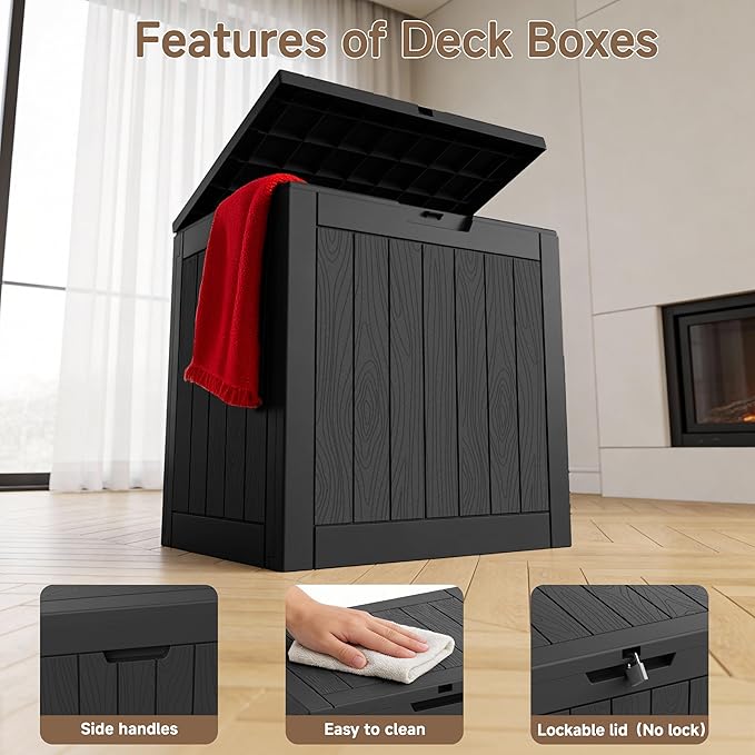 37 Gallon Resin Deck Box Outdoor Storage Box for Patio Furniture,Outdoor Cushions,Garden Tools and Pool Supplies,Waterproof,Lockable(Black,37Gallon)