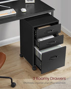 VASAGLE File Cabinet, 3 Drawers Filing Cabinet for Home Office, with Wheels, for A4, Letter Sized Documents, Hanging File Folders, Ink Black UOFC065B16