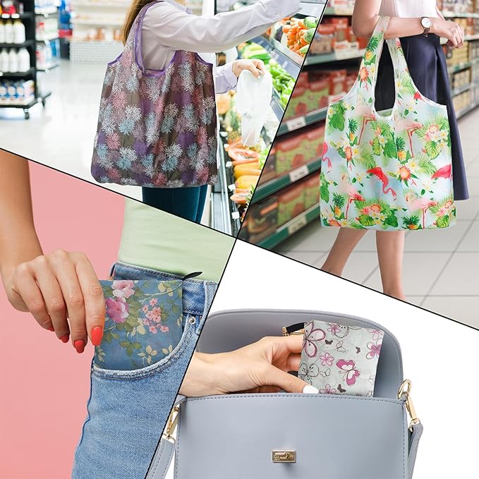 Grocery Reusable Shopping Bags, 4 Pack 50Lbs Foldable Large Washable Market Bags, Foldable Large Capacity Tote Bag For Travel, Bulk Market Cloth Storage Gifts Bags For Women