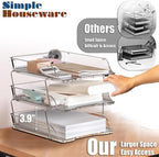 Simple Houseware 3-Tier Crystal Clear Stackable Document Letter Tray Paper Organizer - Desk Organizer for A4/Letter Size Documents, File Sorter, Paper Holder, Office Desktop File Storage, Acrylic Look