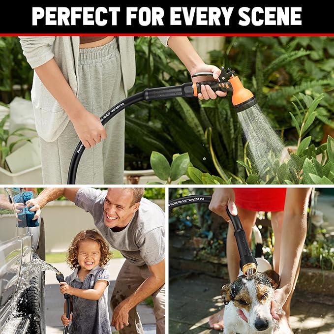 Short Garden Hose 6ft x 5/8", NON-EXPANDABLE Heavy Duty Premium Flexible Water Hose, No Kink, Leakproof, Lightweight Hybrid Hose with Male to Female Fittings for Household、Backyard