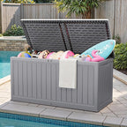 JUMMICO 270 Gallon Outdoor Storage Deck Box with Divider, Double Wall Storage Box with Lockable Lid for Garden Tools, Pools Supplies (Gray)