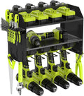 Heavy Duty Drill Holder & Power Tool Organizer Wall Mount, Metal Cordless Tool Organizer for Cordless Drill, Accessory Holder Rack (3L4D WITH CHARGING STATION (BLACK), With Charging Station)