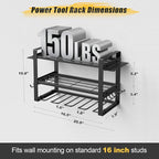 Power Tool Organizer Wall Mount, 3-Tier Tool Storage Rack with 4 Drill Holders, 150LBS Load Heavy Duty Cordless Tool Shelf for Garage Organization, Gift for Men