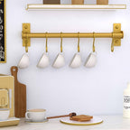 Dseap Kitchen Utensil Holder Hanger, Pot and Pan Rack Wall Mounted, Kitchen Rail with 8 Hooks for Hanging Cooking Utensils, Mugs, Spoons, Wall Mounted, Gold