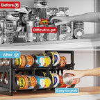 iSPECLE Expandable Can Storage Organizer Pantry, 2 Pack Large Capacity 80 Cans Pantry Organizers and Storage, Auto Rolling Dispenser & Stackable Holder for Deep Pantry Shelves, Black