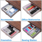 2 Pack Under Desk Drawer Self-Adhesive Desktop Storage Organizer, Hidden Attachable Slide Out Desk Drawer, Under Table Tray for Pencil Pen Stationery Office Organization, White