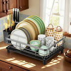 MOUKABAL Dish Drying Rack, Dish Rack, Stainless Steel Dish Racks for Kitchen Counter, Dish Drainer with Removable Utensil Holder, Drainboard (Grey,13''W x 17''L)