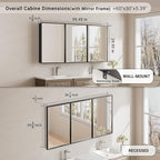 60x30 Pre-Assembled Black Medicine Cabinet with Mirror, Surface or Recessed Medicine Cabinet Mirror for Bathroom, Aluminum Beveled Frame Bathroom Vanity Mirror with Adjustable Shelves Storage
