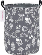 QUEENLALA Large Storage Basket,Laundry Hamper/Bathroom/Home Decor/Collapsible Round Storage Bin,Boys and Girls Hamper/Boxes/Clothing(Round-Grey space exploration)