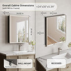 Pre-Assembled Surface or Recessed Medicine Cabinet Mirror-24x30 Brushed Nickel Bathroom Medicine Cabinet with Mirror & Rustproof Aluminum Frame, Beveled Bathroom Vanity Mirror with Storage