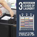 STO STO Laundry Sorter 3 Section, 3 Bag Clothes Hamper, Rolling Laundry Cart Basket with Heavy Duty Lockable Wheels and Removable Bag for Laundry Room, Bedroom, Closet, Black