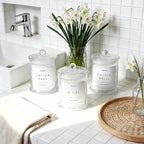 3 Pack Qtip Holder Dispenser, 16oz Bathroom Organizer and Storage Canisters, Glass Apothecary Jars with Lid - Home Decor, Room Decor Aesthetic(Transparent)