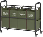 Tajsoon 4 Bag Laundry Sorter Cart, 4 Section Laundry Hamper Sorter with Heavy Duty Lockable Rolling Wheels, Laundry Separator Hamper with Removable Bags for Dirty Clothes Storage, Green