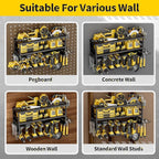 Power Tool Organizer Wall Mount Heavy Duty 320 lbs, 3 Layers Storage Rack with 9 Drill Holders & Battery Storage, cordless tool organizer for Garage, Workshop & Tool Room