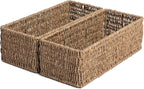 JS HANGER Paper Storage Basket, Metal Frame, Set of 2, 14.9"L x 6.3"W x 4.7"H, Wicker Basket for Pantry, Toilet, Bathroom, Bedroom, Patio Storage Baskets for Shelves