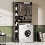 ChooChoo Over The Toilet Storage Cabinet, Farmhouse Bathroom Storage Cabinet with Sliding Door, Over Toilet Storage with Adjustable Shelves, Space-Saving, Grey