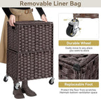 Chrislley 90L Slim Laundry Hamper with Wheels, Rolling Laundry Basket with Lid and Renovable Liner Bag, Handwoven Rattan Organizer for bedroom, bathroom, laundry room (Brown)
