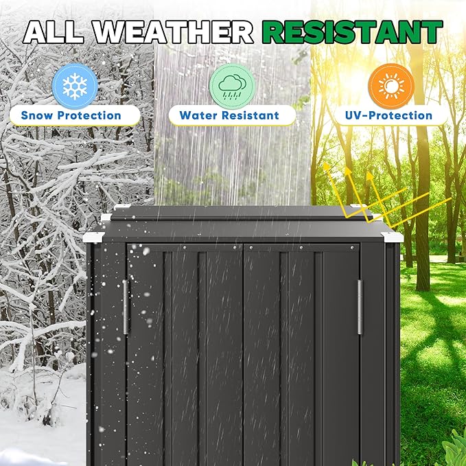 Patiowell 28 Cuft Outdoor Storage Cabinet with Adjustable Shelves, Metal Storage Shed with Lockable Door, Outdoor Vertical Waterproof Tool Shed for Backyard Garden Patio, Black