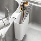 Multifunctional Compact Kitchen Drainer Drain Basket Utensil and Cutlery Drying Rack Holder and Hangable Sink Shelf Home Fruit Basket Plastic Storage Container White (Deep)