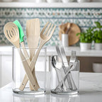 Amazing Abby - uPod - Plastic Utensil Holder (2-Piece Set), 7.5"+5.5" (H), Clear Utensil Crock and Flatware Caddy, Cooking Utensil Organizer for Kitchen Countertop, BPA-Free, Shatter-Proof (Not Glass)