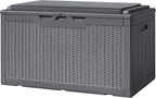 Greesum 100 Gallon Resin Deck Box Large Outdoor Storage with Cushions for Patio Furniture, Garden Tools, Pool Supplies, Weatherproof and UV Resistant, Lockable, Gray