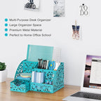 EasyPAG Desk Organizer and Pen Holder for Desk, Mesh Office Supplies Storage Caddy with Drawer for Small Space, Desktop Organizer for Home Office, Dark Teal