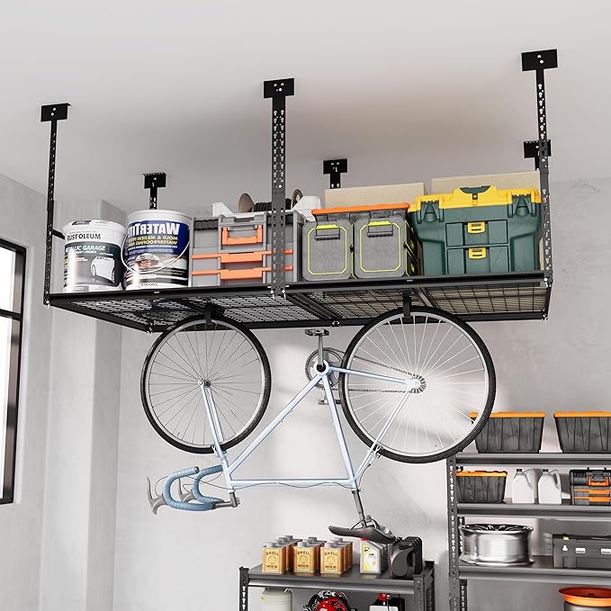 3x6 Ft Overhead Garage Storage Rack, 28-41 inch Height Adjustable Ceiling Mounted Organization Rack, 700 lbs Weight Capacity, 36"x72" Metal Rack for Garage Storage with Wire Decking