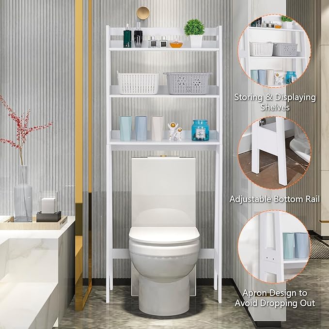 ZenStyle Over The Toilet Storage, 3-Tier Bathroom Space Saver Organizer Rack, Freestanding Above Toilet Stand for Bathroom, Laundry, Restroom, White