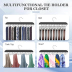 Tie Rack Hanger for Closet 20 Foldable Hooks, 2 Pack Wooden Non Slip Large Capacity Space Saving Tie and Belt Organizer with 360°Rotating Hooks for Tank Tops Bras Scarves Hat