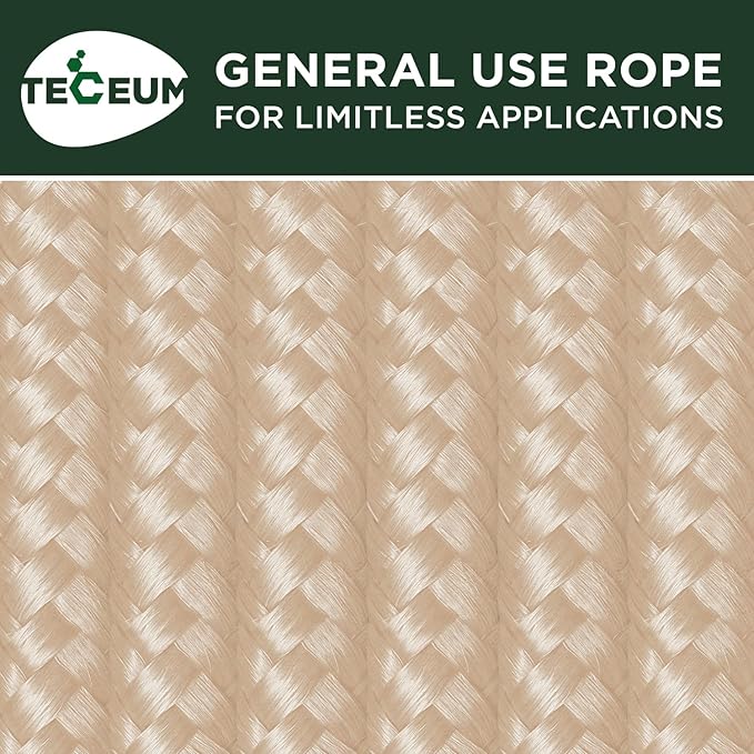 TECEUM Rope – 150 Feet x 1/4 Inch (7mm) – Beige – Strong All-Purpose Utility Rope – Camping, Crafting, Flag Pole, Indoor & Outdoor – Polypropylene Nylon Poly Lightweight Diamond Braided Cord
