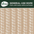 TECEUM Rope – 150 Feet x 1/4 Inch (7mm) – Beige – Strong All-Purpose Utility Rope – Camping, Crafting, Flag Pole, Indoor & Outdoor – Polypropylene Nylon Poly Lightweight Diamond Braided Cord