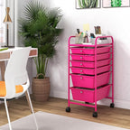 GOFLAME 6-Drawer Rolling Storage Cart, Multifunctional Art Craft Organizer, Mobile Utility Storage with Removable Drawers & Lockable Wheels, Craft Cart for Home Office, Hot Pink