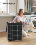 SONGMICS Laundry Hamper, 23.8 Gal. (90L) Laundry Basket, Collapsible Clothes Hamper, Removable and Washable Liner, Metal Wire Frame, for Bedroom Bathroom, Silver and Classic Black ULCB190B01