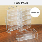 2 Pack Desktop Organizers of 8 Storage Drawers, Clear Acrylic Glasses Storage Drawers Organizer Office Desk Organizer for Vanity Table, Bathroom Counter, Teacher Desk, Dorm