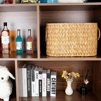 Large Toilet Paper Storage Basket, Wicker Toilet Paper Holder Basket for Bathroom, Natural Water Hyacinth Narrow Basket, Slim Toilet Paper Basket for 6 Mega Rolls, Magazines & Towels