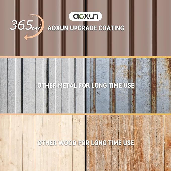 Aoxun 8x6FT Shed with Floor Galvanized Steel Outdoor Storage Shed Metal Garden Shed with Double Doors, Moisture-Proof Floor & Ventilation, Sloped Roof for Bike/Generator/Tool Storage (Brown)