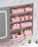 13 Pack Plastic Drawer Organizers Set, 3 Sizes Desk Drawer Organizer Trays for Vanity and Makeup Organizer, Organization and Storage for Makeup, Kitchen Utensils, Bathroom and Office(Pink)
